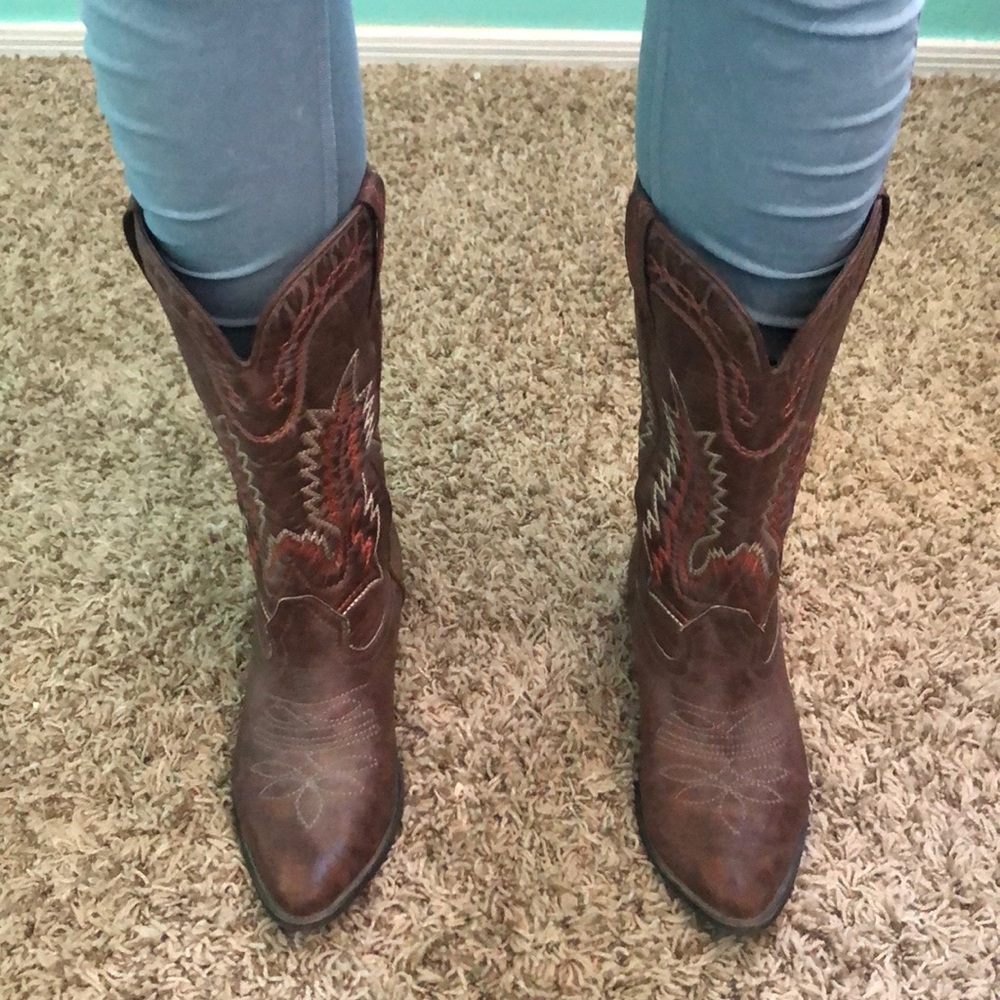 Brown and orange cowboy boots